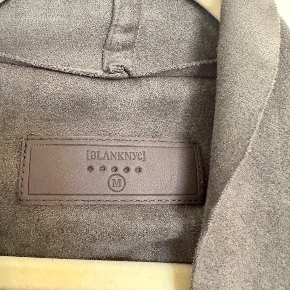 Blank NYC Faux Wrap Vegan Suede Asymmetrical Zip Draped Moto Jacket Grey Medium - Picture 8 of 8